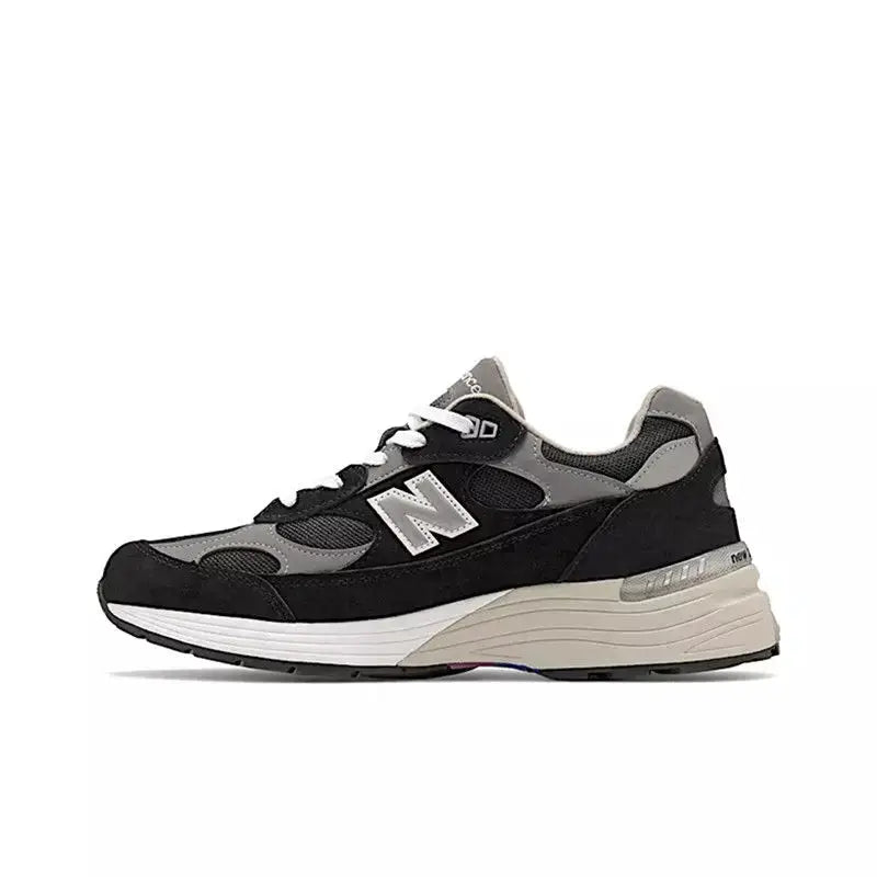 New Balance mesh retro running shoes, unisex, black/gray, anti-slip outsole.