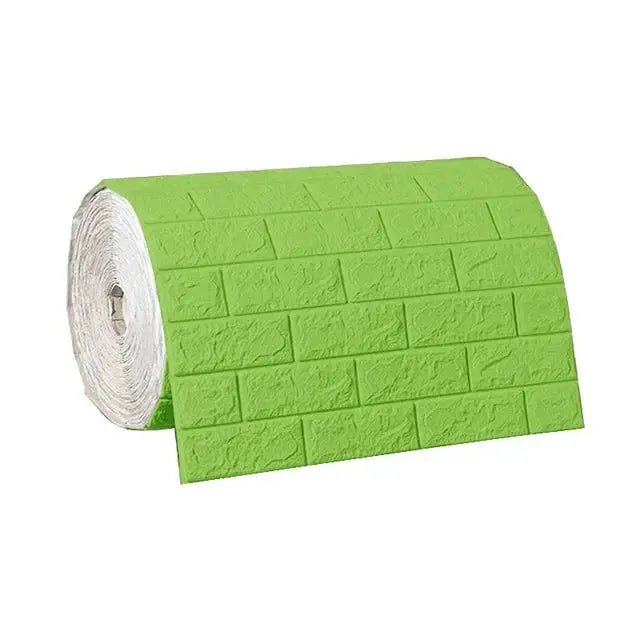 3D foam brick wall panels roll in lime green, self-adhesive waterproof wall decor by Simples Market