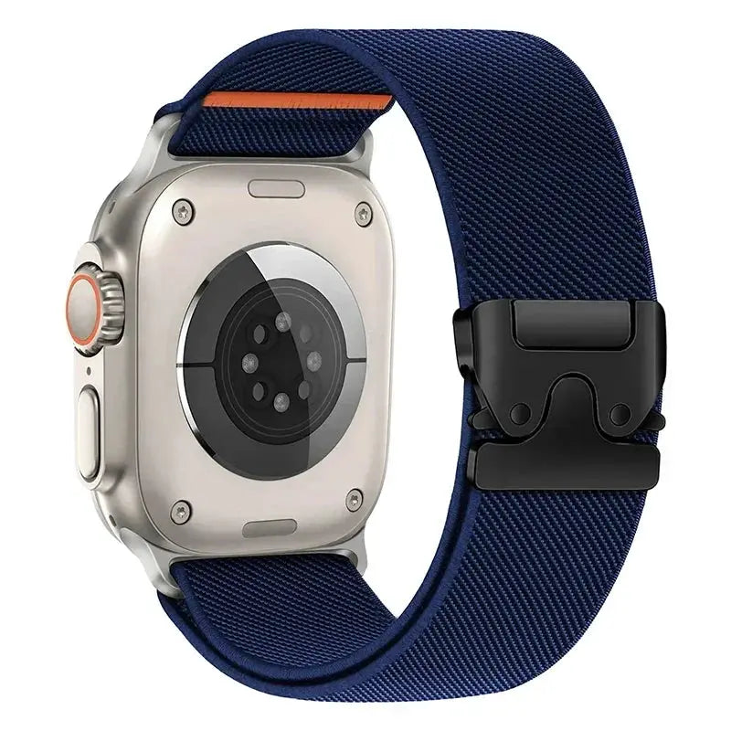 Braided elastic nylon Apple Watch Ultra 2 strap, navy blue with black clasp