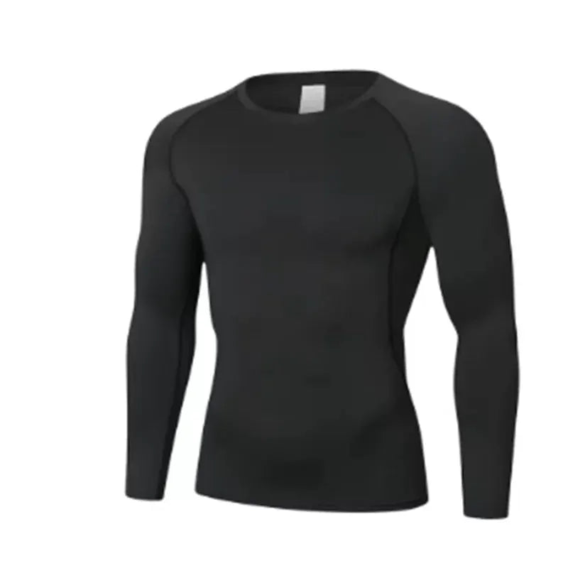Men's black long-sleeve compression athletic shirt for running and gym training