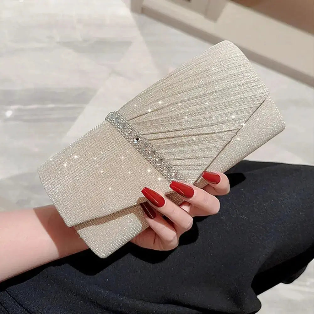 Simples Market sequin evening clutch in champagne gold with rhinestone band