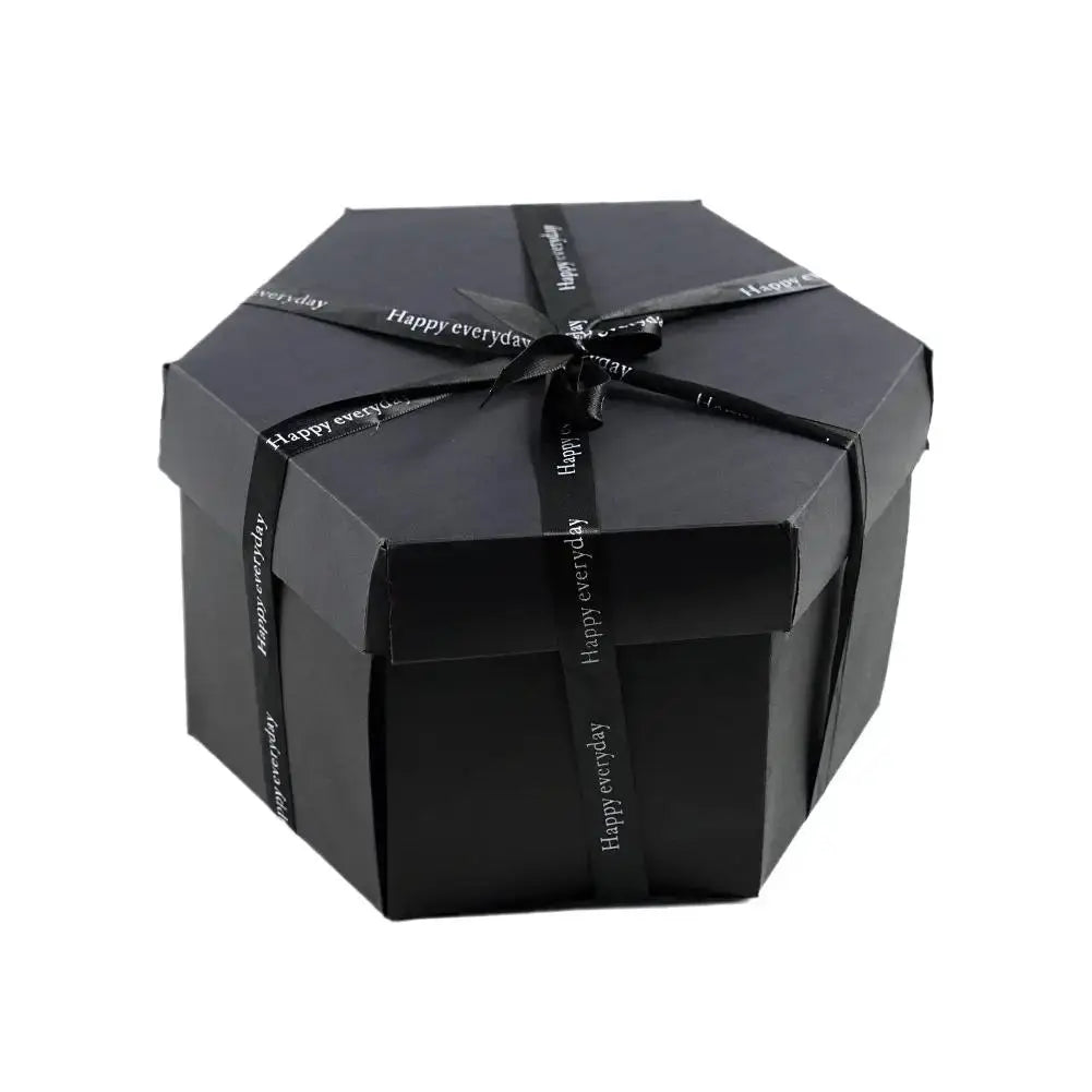 DIY Explosion Photo Album Gift Box by Simples Market in black with ribbon