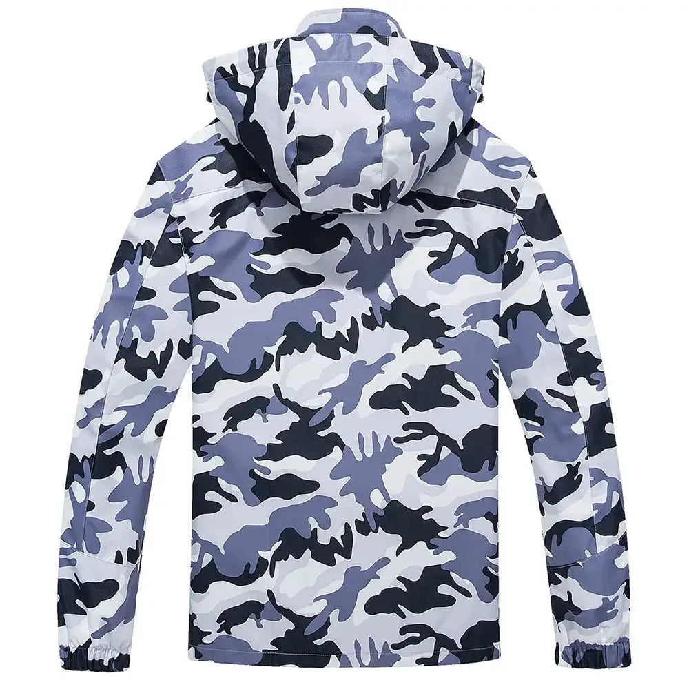 TACVASEN camouflage lightweight men's rain jacket with hood, mesh lining, waterproof windbreaker