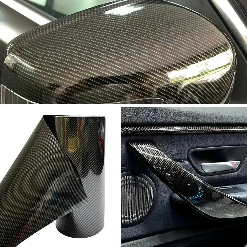 Carbon fiber wrap vinyl kit for cars and motorcycles; 3-piece set, glossy matte black, waterproof adhesive