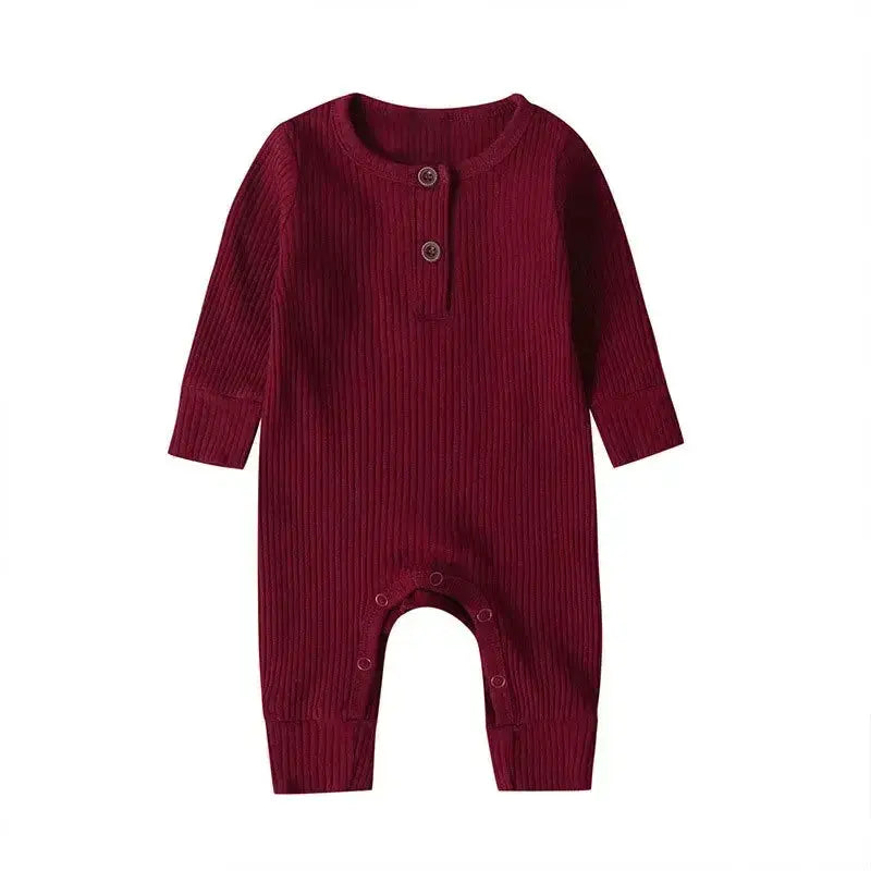 Spring Autumn Newborn Unisex Baby Long Sleeve Rib Cotton Romper Playsuit Jumpsuit O Neck Solid Color