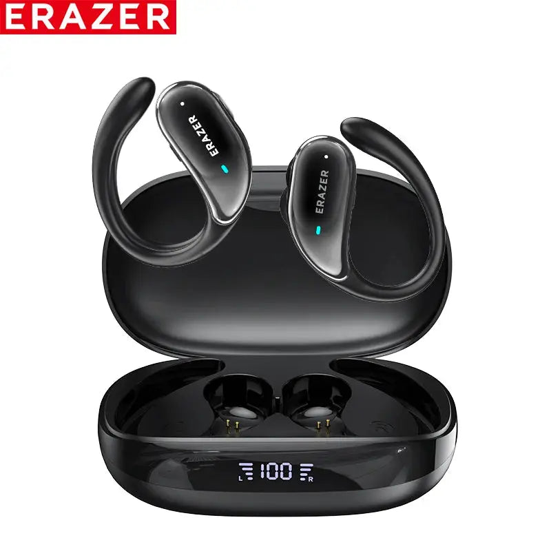 ERAZER XT80pro true wireless earbuds with earhooks in black, charging case with LED display (2-piece set)