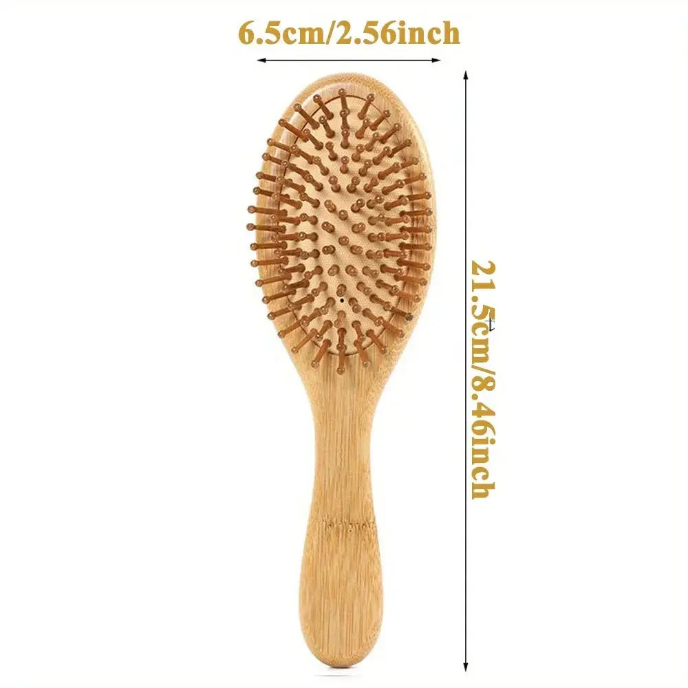 Natural Bamboo Paddle Comb With Air Cushion Anti Static Tangle Free Scalp Massage For Real Hair Wigs