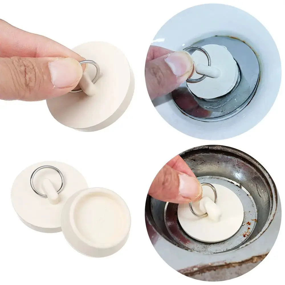 Simples Market rubber sink drain plug; white rubber disc with metal ring for kitchen sink, bathtub and floor drain