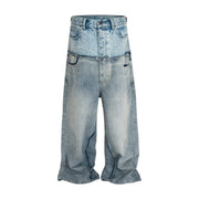 Simples Market CUT-UP double-layer patchwork baggy denim jeans, light blue mid-wash, oversized straight-leg