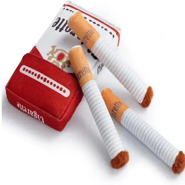 Simples Market funny interactive plush dog toys set, red and white cigarette-design giggling chew toys (3 pieces).