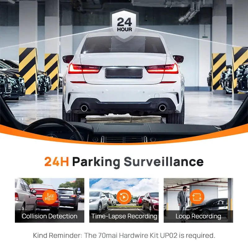 70mai A200 dual-channel dash cam by Simples Market, 1080p HDR and 2-inch IPS screen, 130° FOV, 24H parking surveillance