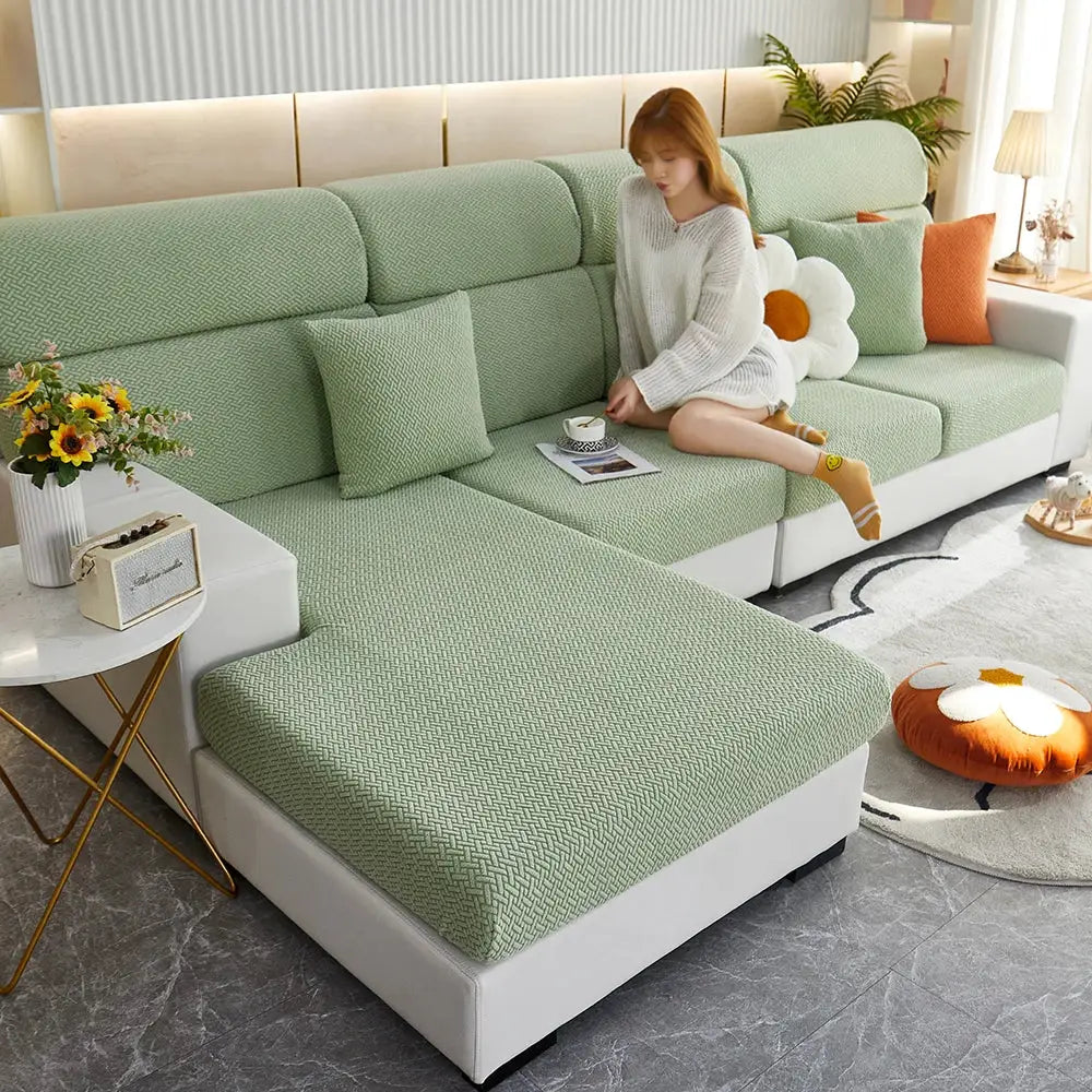 Jacquard Sofa Slipcover Twill Pattern Elastic Cover For L Shaped Sofas Loveseats Chairs Furniture Protector Living Room