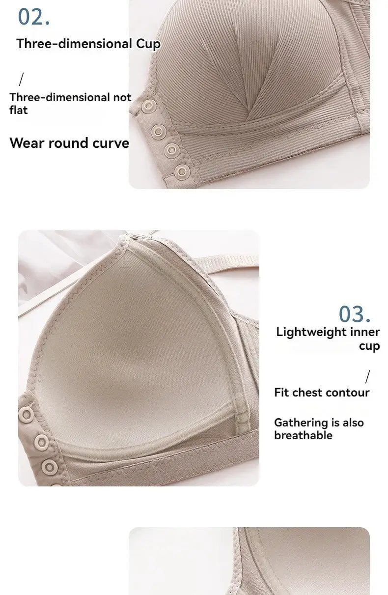 Women's beige push-up bra with front buckle, three-dimensional cups, breathable inner cup