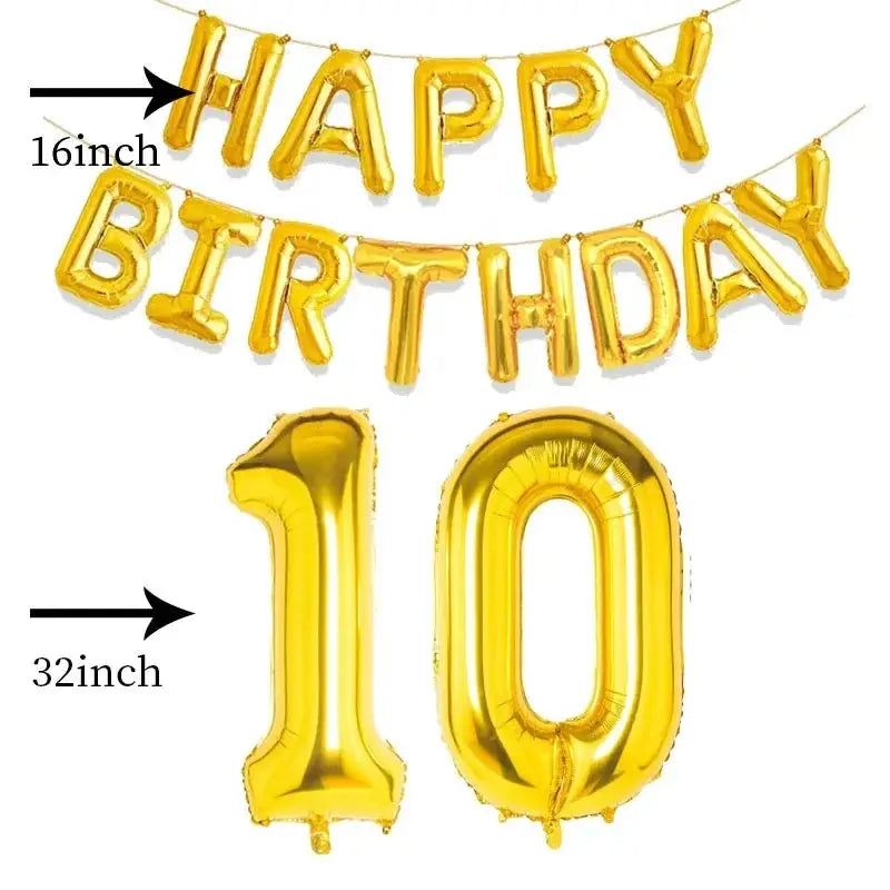 15 Piece Gold Happy Birthday Foil Balloons Set With Numeric Cutouts For Milestone Ages 10 To 60 Kids And Adults