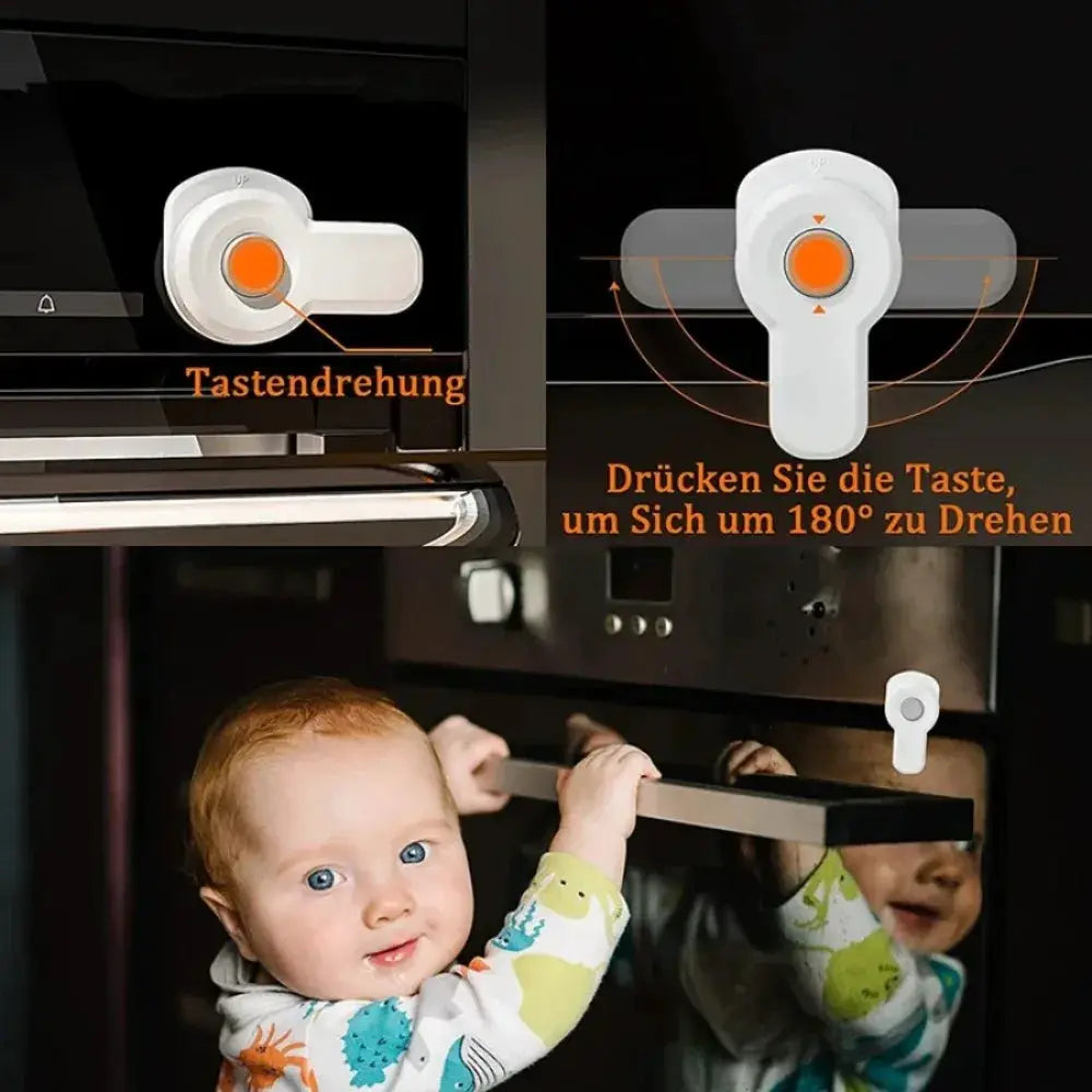 Simples Market 1pc baby oven door lock, white with orange center button, child safety lock for kitchen appliances