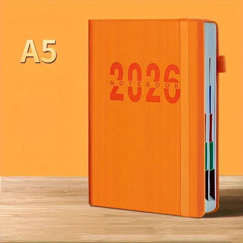 Simples Market A5 orange calendar log for time management with 2026 design and tabbed sections