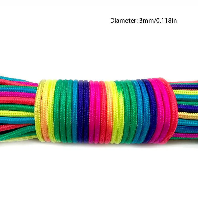 Rainbow paracord rope, 3mm diameter, multi-color braided cord bundle