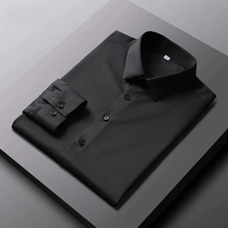 Men's black solid long-sleeve shirt, non-iron wrinkle-resistant business top