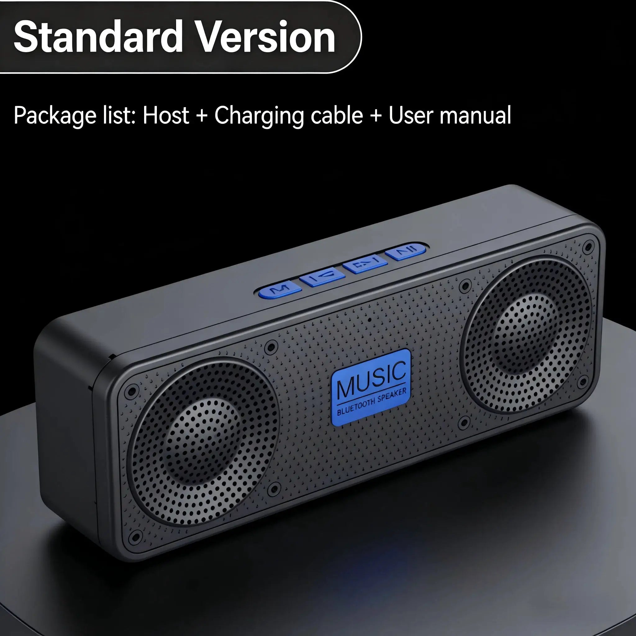 S18 wireless Bluetooth speaker with portable subwoofer, silver metal body and blue control buttons