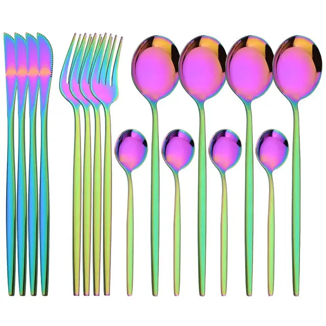 NovaLux Black Stainless Steel 16 Piece Cutlery Set With Mirror Finish For Modern Dining