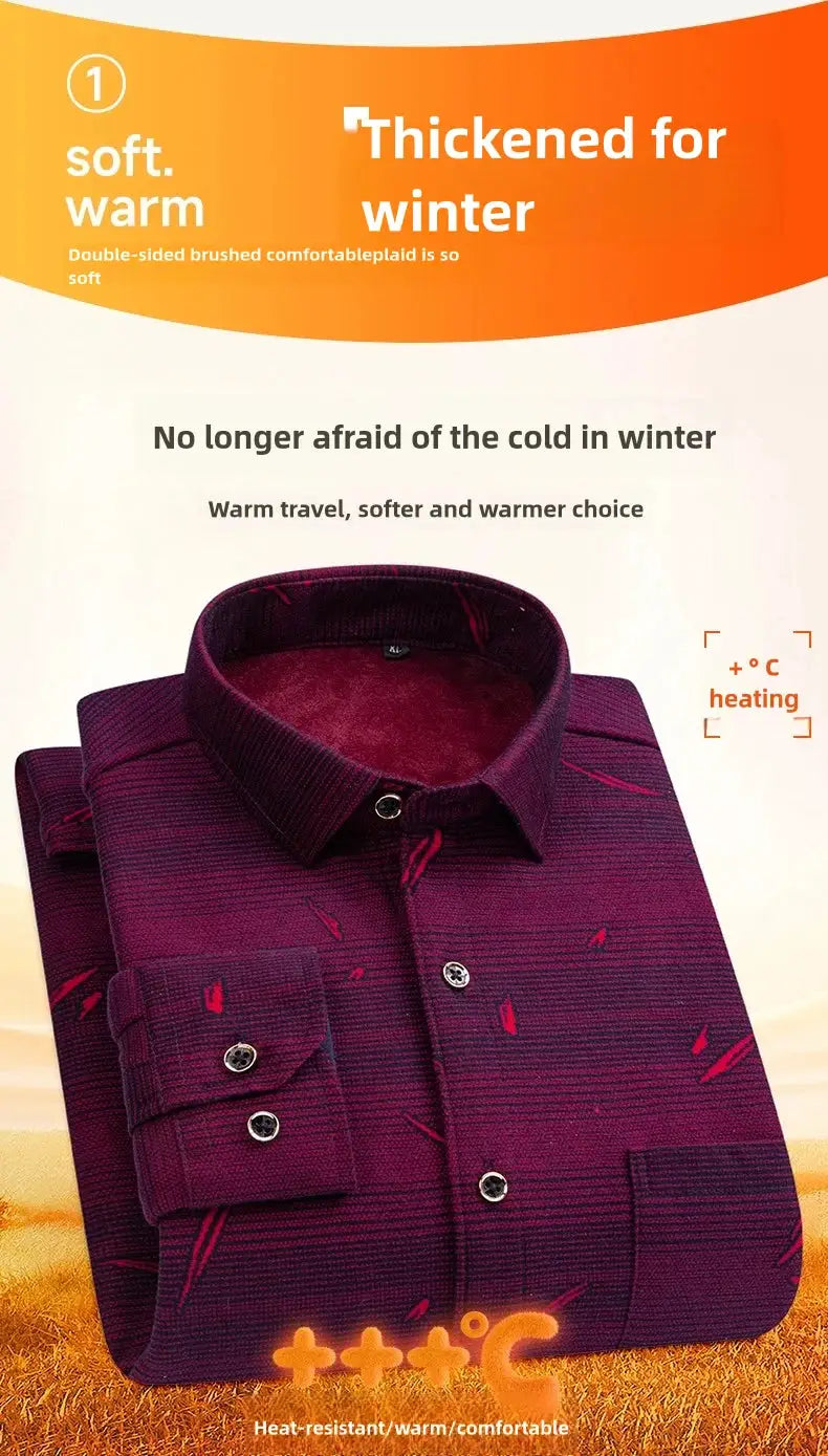 Men's thickened fleece long-sleeve shirt, maroon, plus size 7XL/8XL, casual winter top