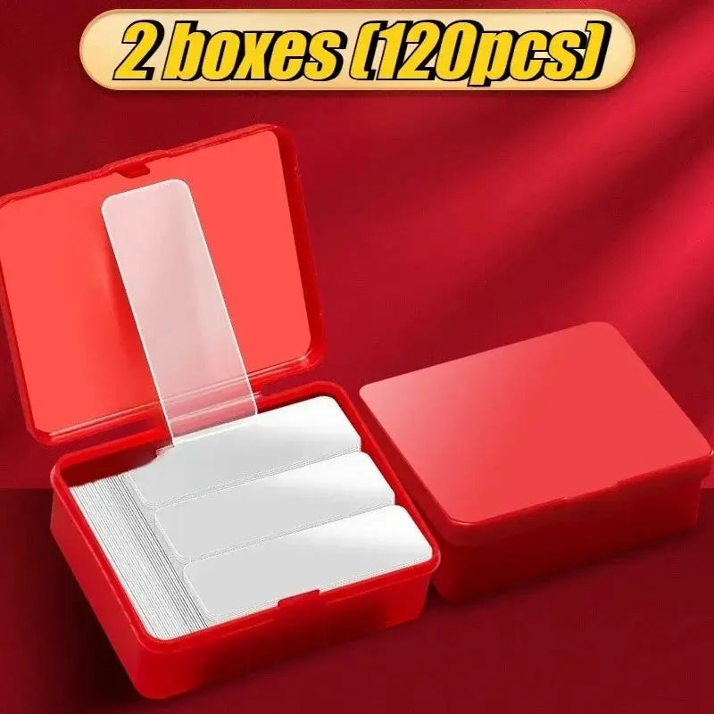 Reusable double-sided adhesive tape sheets by Simples Market in two red boxes with clear nano patches, 120 pieces