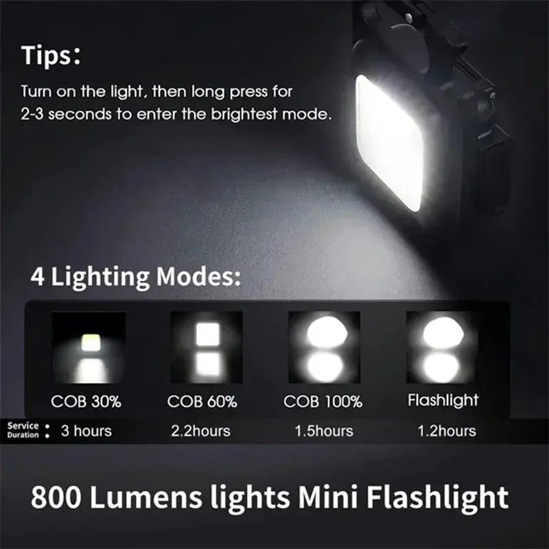 Keychain light mini flashlight USB rechargeable COB LED, 800 lumens, pocket clip, Simples Market