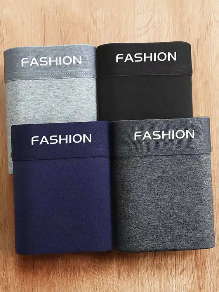 4-pack men's boxer briefs by Simples Market in assorted colors with FASHION waistband