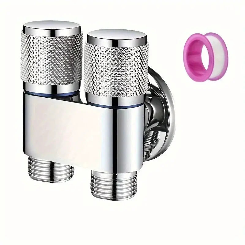 Simples Market dual‑control stainless steel angle valve with 1 inlet and 2 outlets, chrome finish