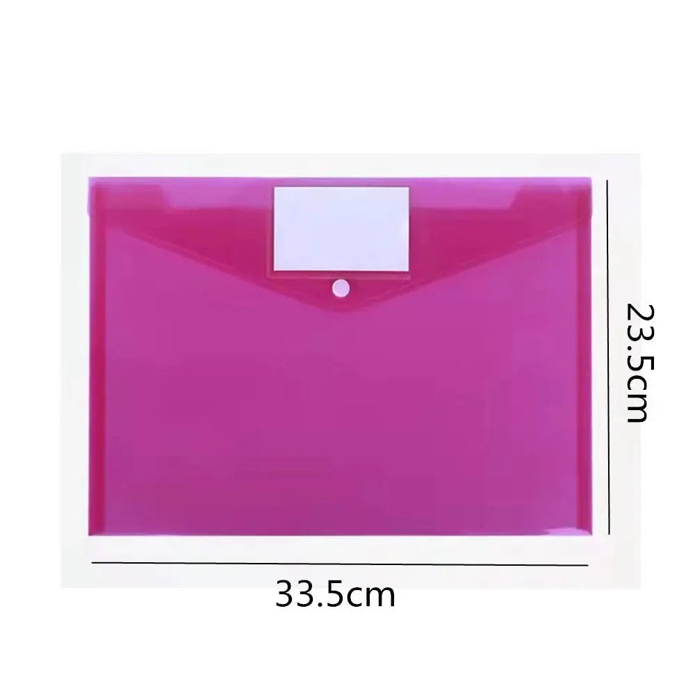Pink transparent A4 waterproof file folder with label slot, large capacity