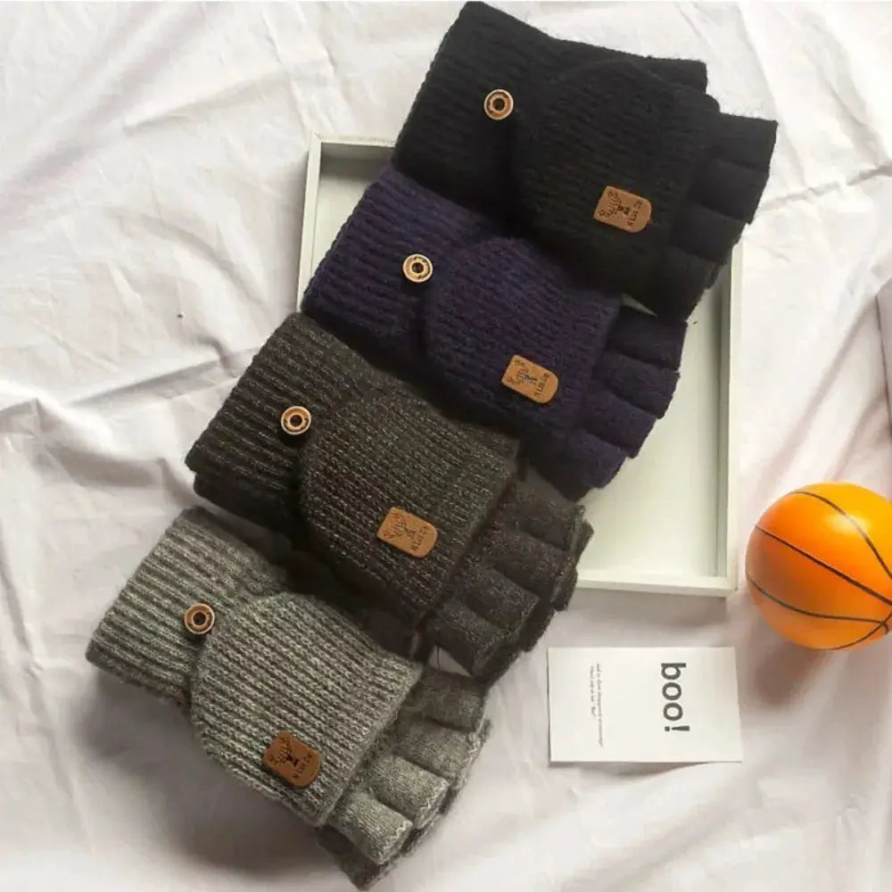 Knitted Fingerless Gloves Warm Winter Thickened Design Touch Screen Compatible For Men And Women