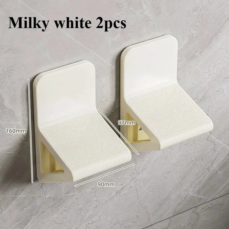 Footstool set, Simples Market, milky-white 2-piece, wall-mounted ribbed bathroom footstools