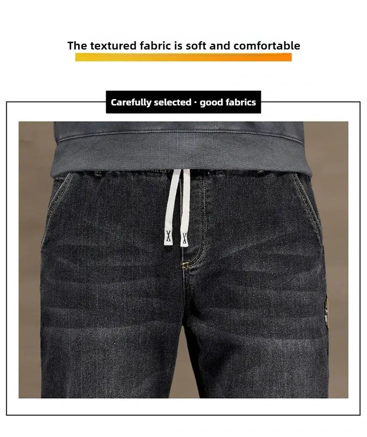 Men's extra-big jeans by Simples Market in classic black denim with high-elastic waist and white drawstrings