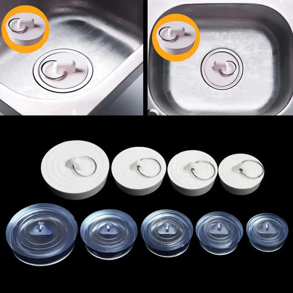 Round sink plug set by Simples Market; leak-proof drain covers in white and blue, multiple sizes.