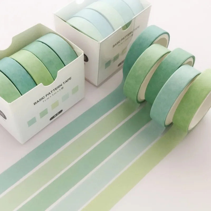 5-pack pastel green and blue washi tape rolls for journaling and crafts by Simples Market
