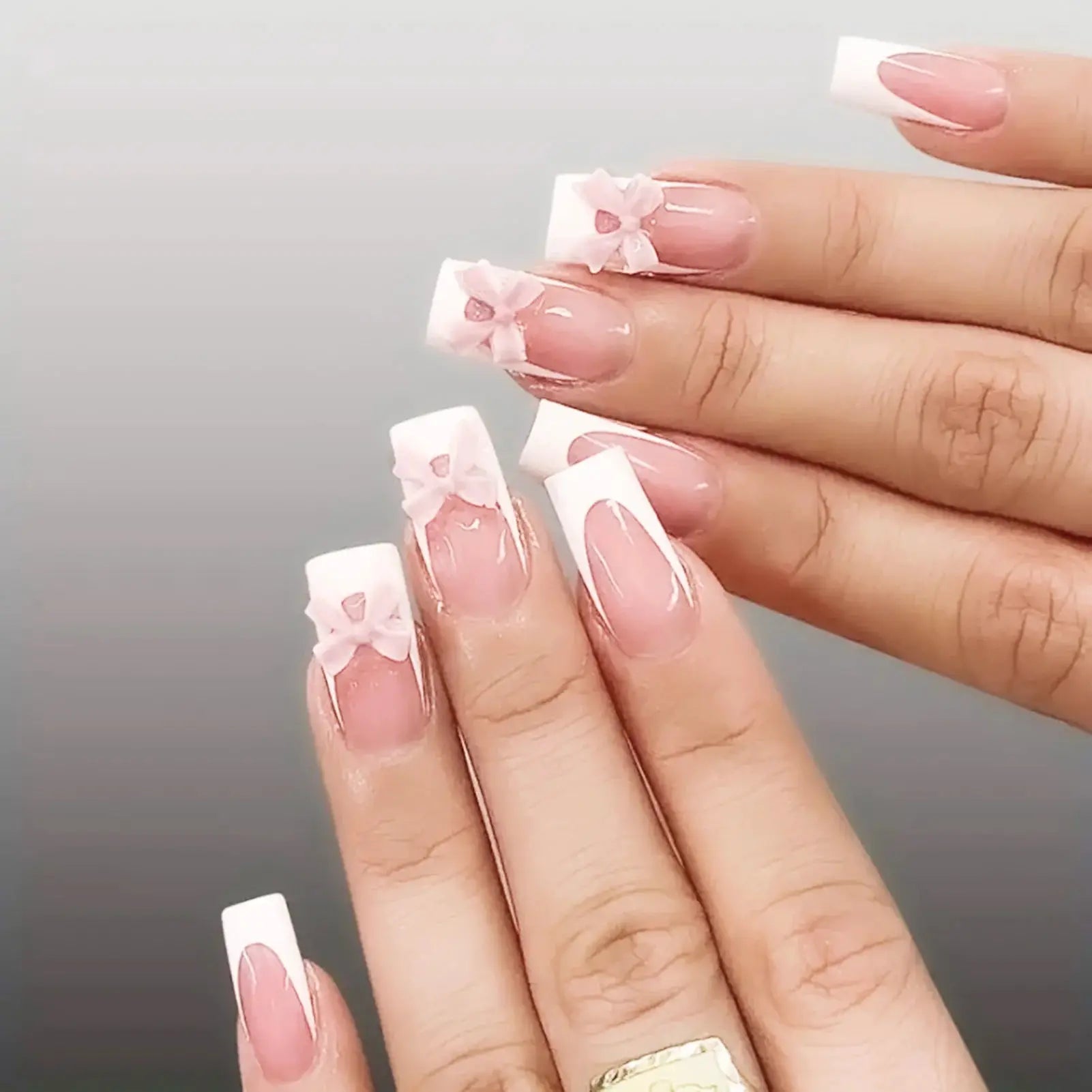 LuxeNail Blush Pink False Nails Bowknot Diamond Pearl Design Press On Nail Tips Harmless Smooth Edge Safe DIY Mani