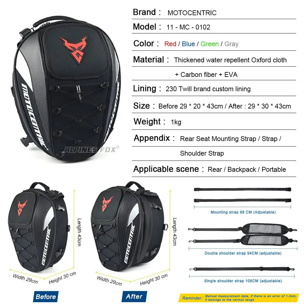 MOTOCENTRIC Multi - Functional Motorcycle Tail Bag - Simples Market