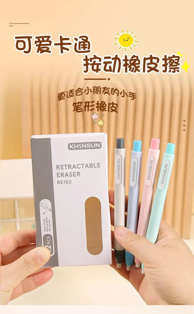 Retractable eraser pens by KHINSUN in pastel colors, 4-pack
