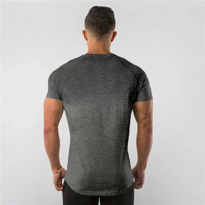 Men's gray heather cotton short-sleeve T-shirt, slim-fit gym top