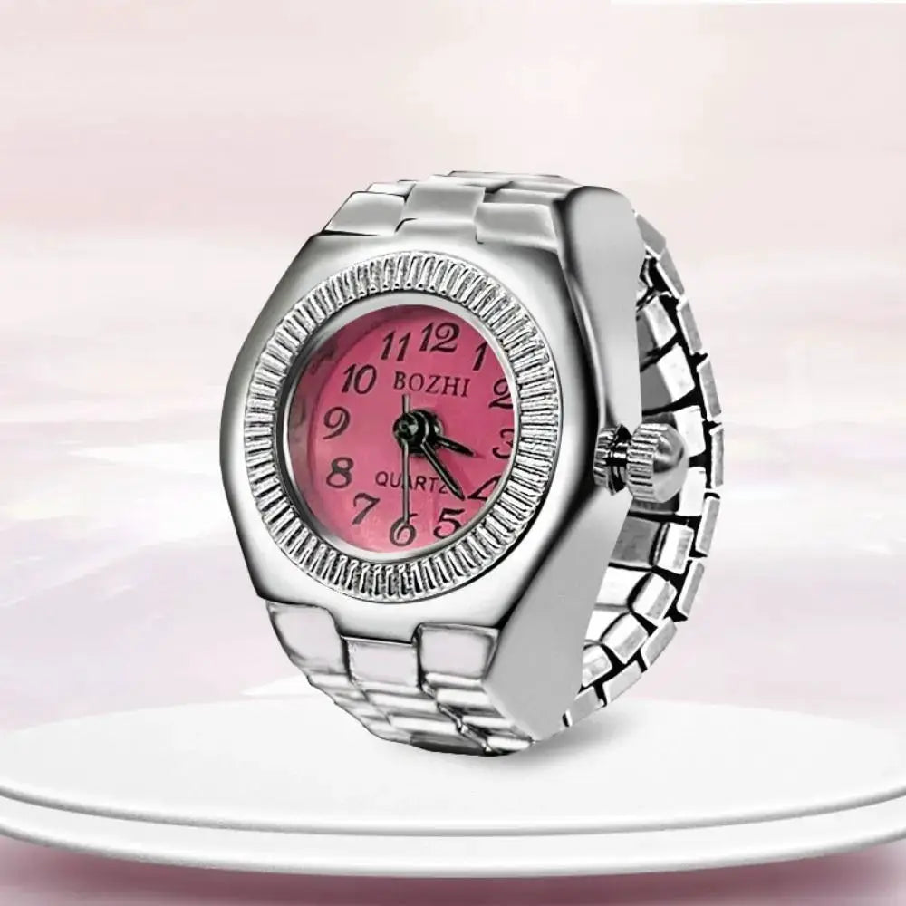 RetroPulse Heart Ring Watch With Adjustable Elastic Strap For Finger Sizes And Vintage Punk Roman Quartz Movement