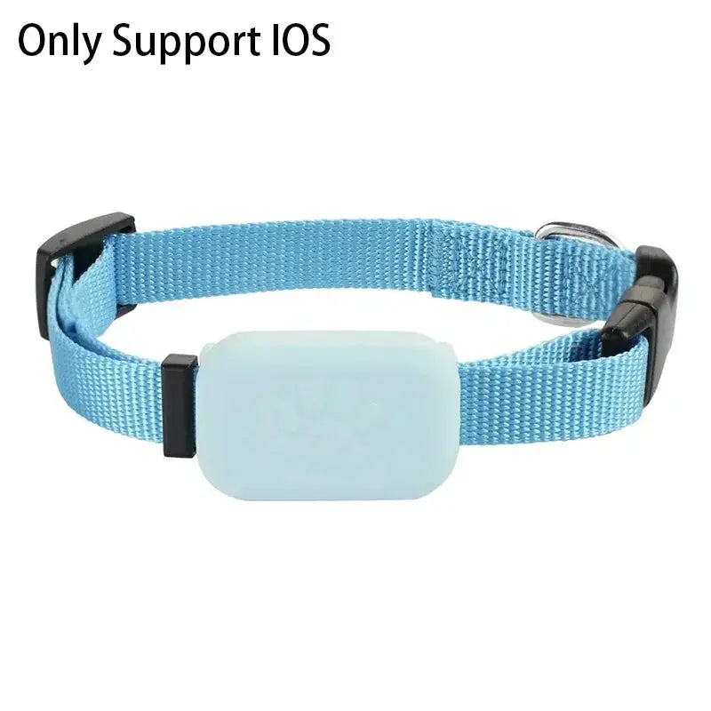 Remote pet GPS tracker collar with blue fabric strap and light blue module