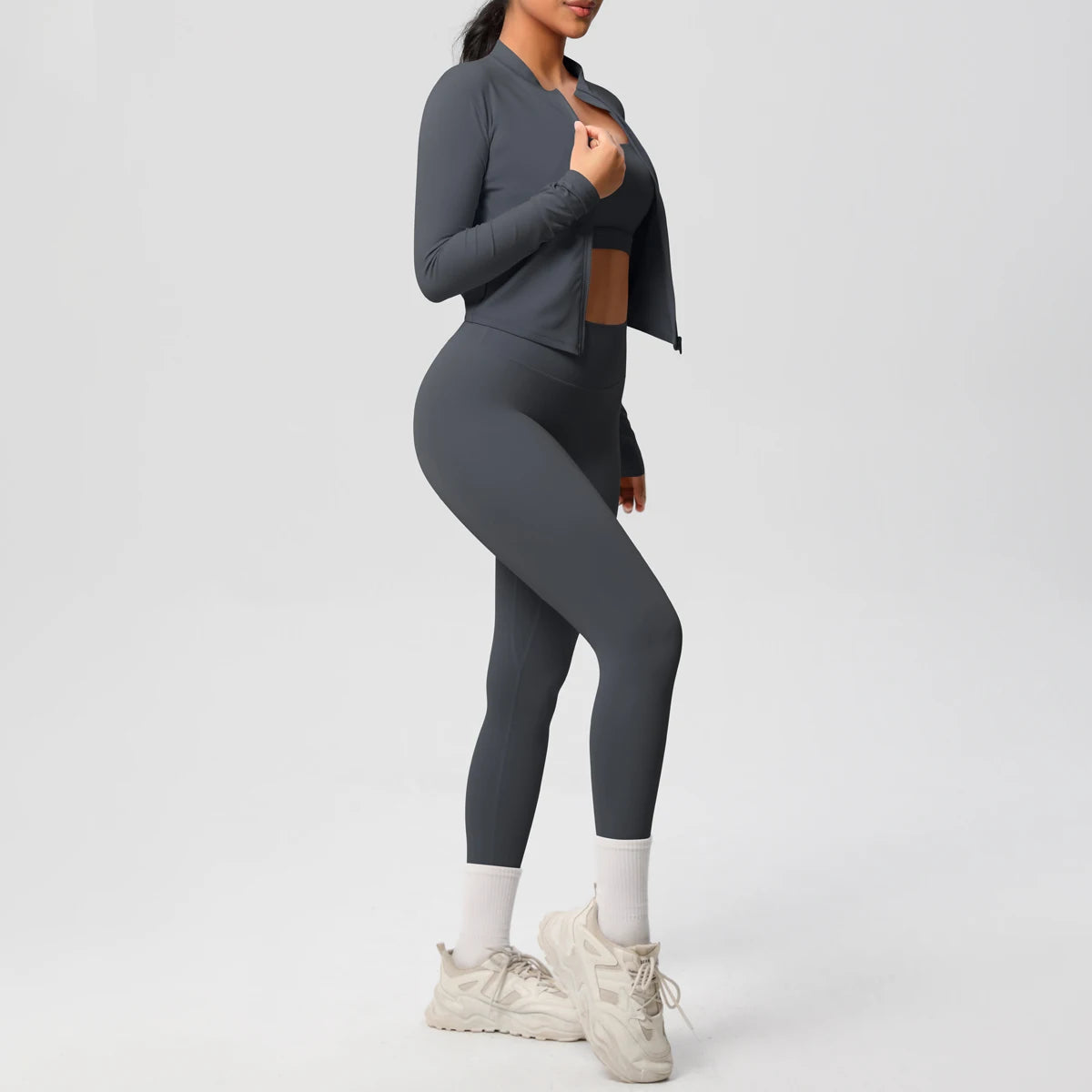 3 Piece Yoga Set for Women Sports Bra Zipper Jacket Leggings Gym Wear
