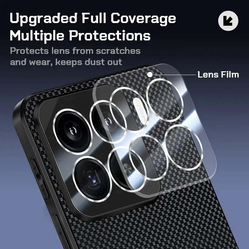 Phone case by Simples Market with carbon fiber Kevlar pattern and camera protection bumper for Xiaomi Mi 15T/14T Pro/17 Pro Max