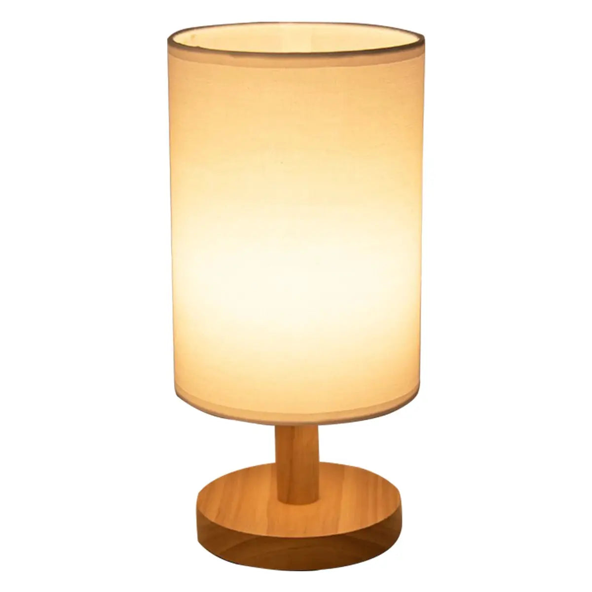 WoodCraft USB Bedside Lamp With Warm Wood Finish And Cylinder Linen Shade For Eye Friendly Lighting
