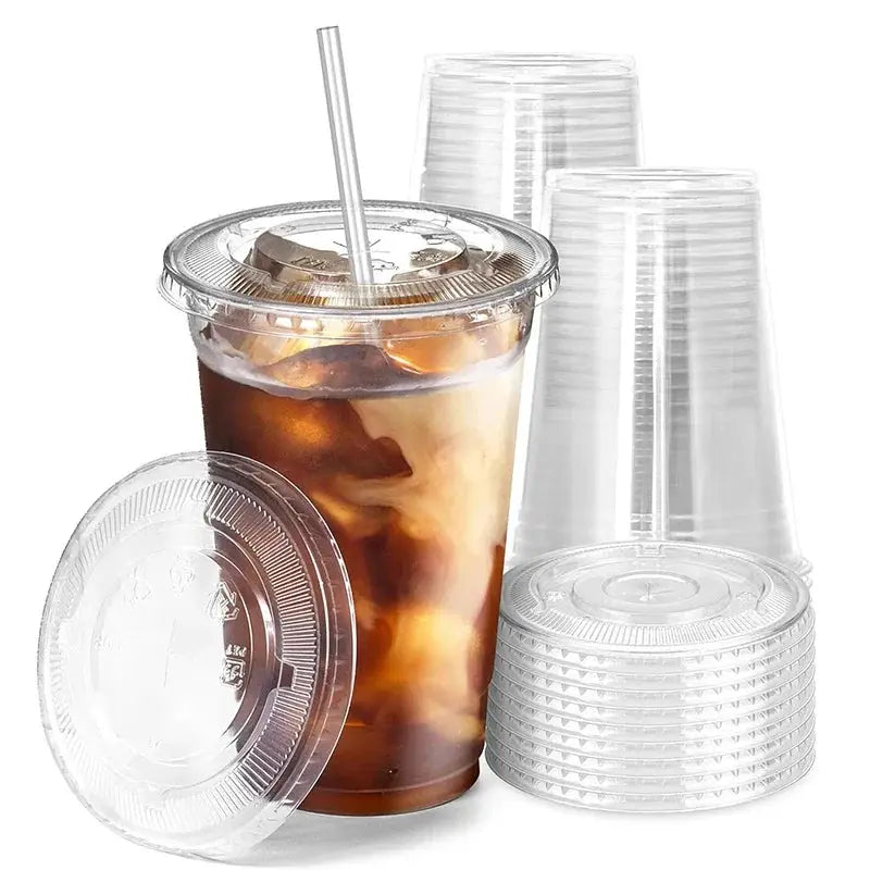 50 Piece Set 12 And 16 Oz Plastic Cups With Lids Disposable For Iced Coffee Smoothies Milkshakes Birthday Party Supplies