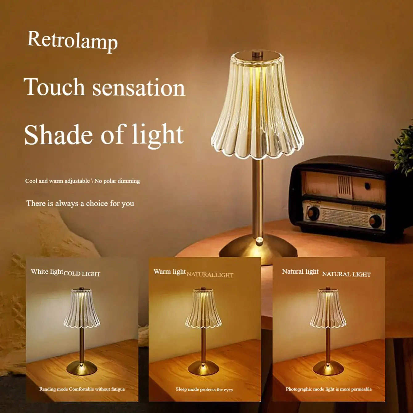 Crystal retro table lamp by Simples Market with a gold-tone brass base and crystal pleated shade