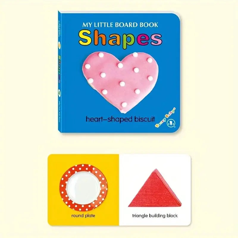 Simples Market Shapes board book blue cover pink heart biscuit two shape cards yellow round plate red triangle