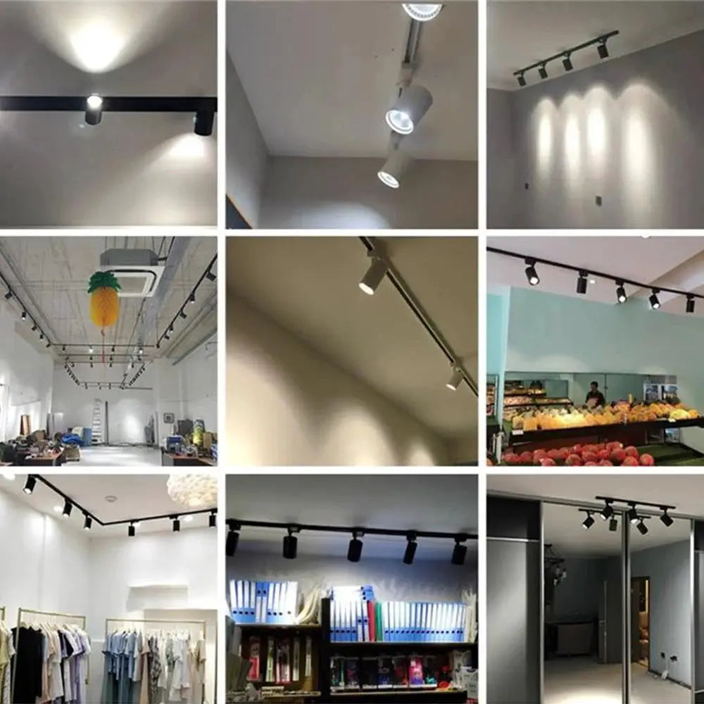 Track lighting set by Simples Market, black rail and adjustable spotlight heads