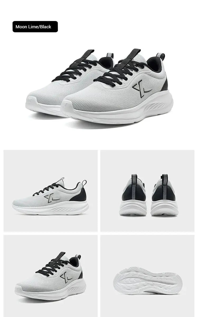 Xtep men's running shoes in Moon Lime/Black with breathable mesh upper and black laces
