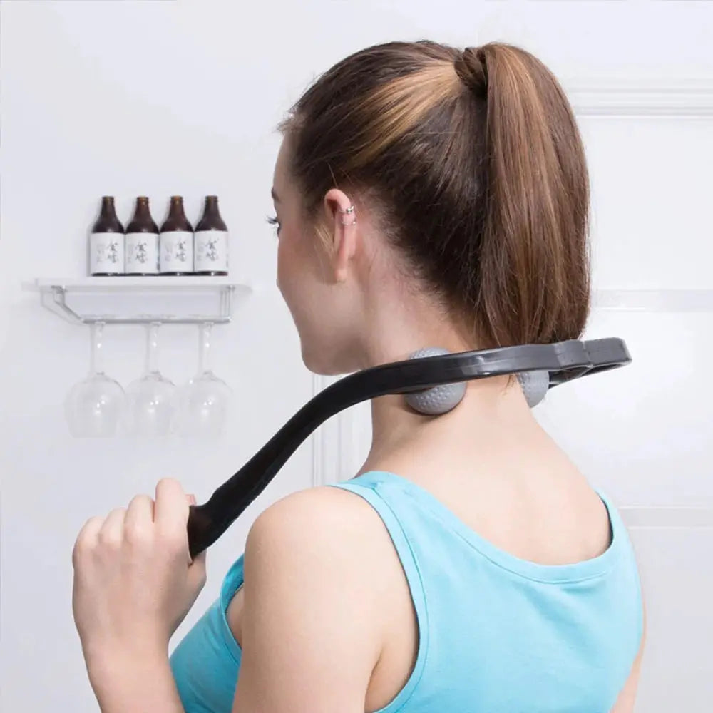 Simples Market neck massager with dual shiatsu nodes, black curved strap and gray massage spheres